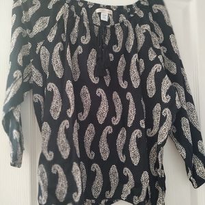 Canyon River Blues black and cream blouse. Adjustable neckline.